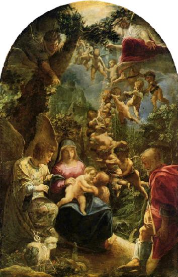 Adam Elsheimer Heilige Familie mit Engeln oil painting image